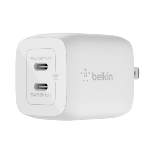 Belkin BOOST CHARGE Dual USB-C GaN PD Charger 45W (45W Max / Port or 25W+20W / 2-Port)
